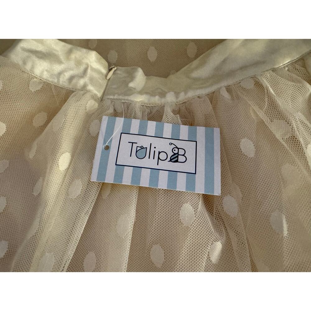 Tulip B Ivory Polka Dot Tulle Skirt Small Layered Mesh Satin Waist NEW - Picture 9 of 12